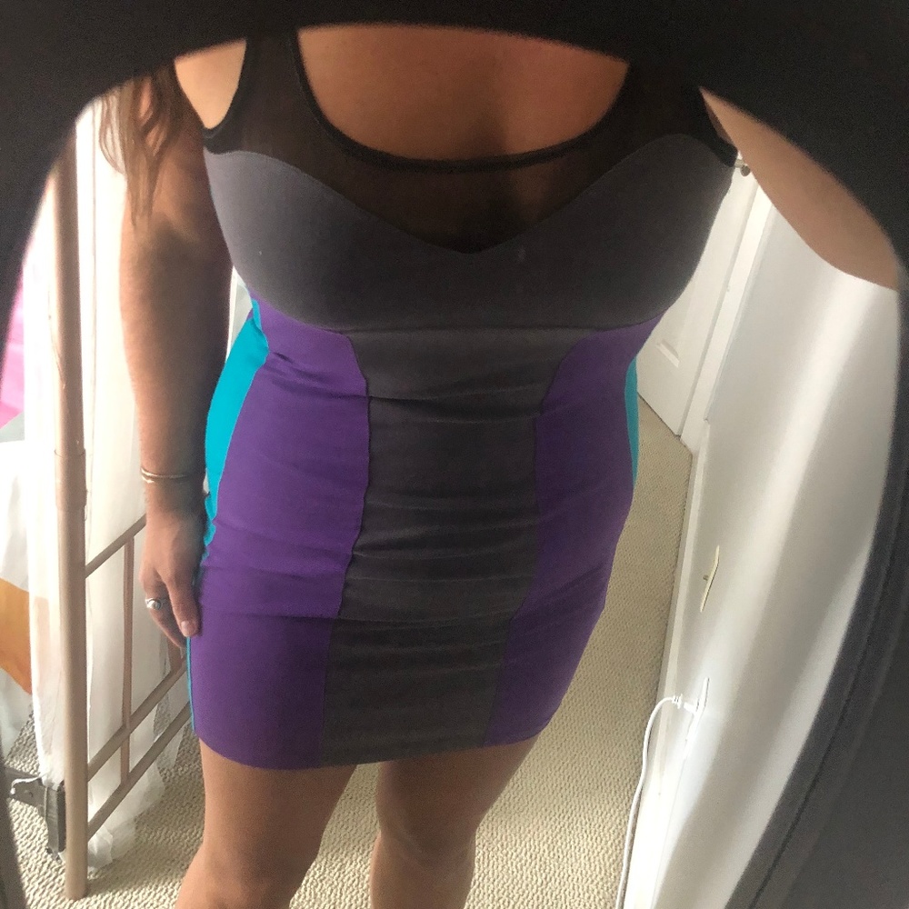 NWOT Gray, Purple, Aqua Bodycon Sexy Dress - Sz L